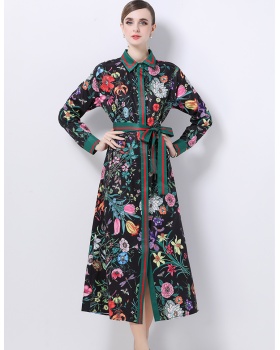 European style all-match long dress printing fashion cardigan