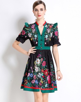 Speaker fashion V-neck dress printing retro cardigan