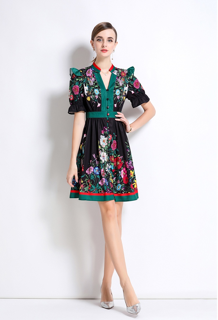 Speaker fashion V-neck dress printing retro cardigan