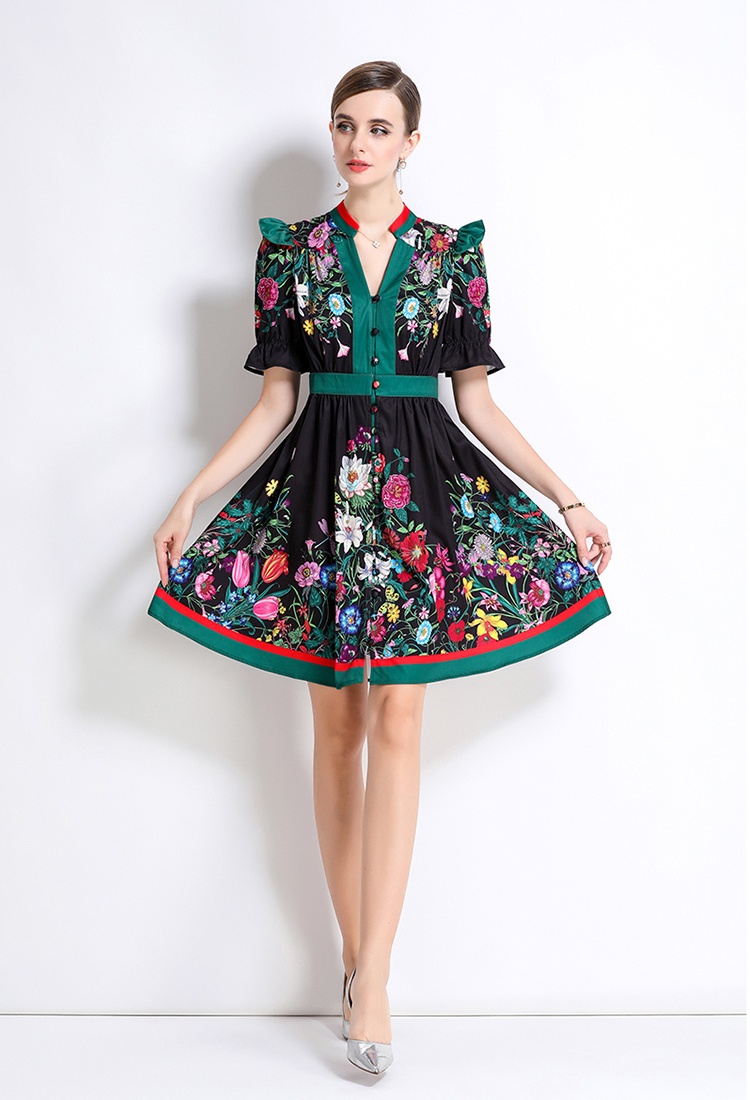 Speaker fashion V-neck dress printing retro cardigan