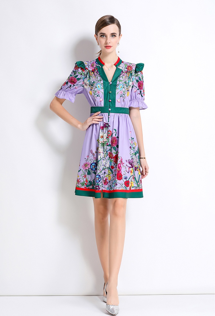 Speaker fashion V-neck dress printing retro cardigan