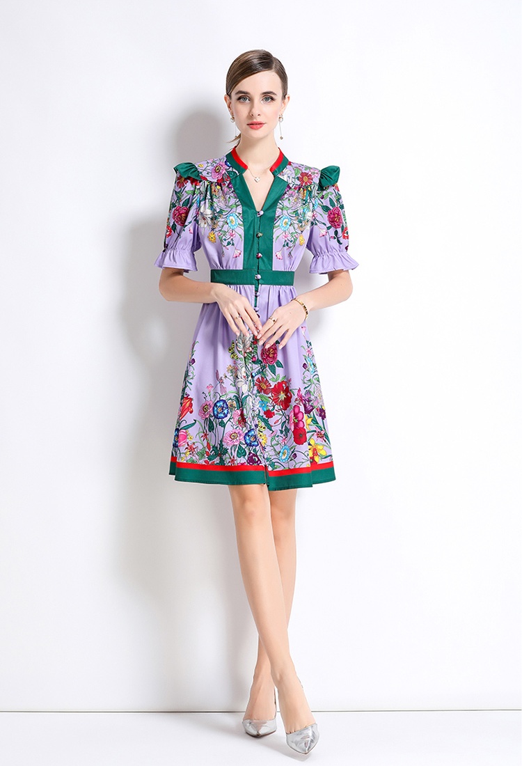 Speaker fashion V-neck dress printing retro cardigan
