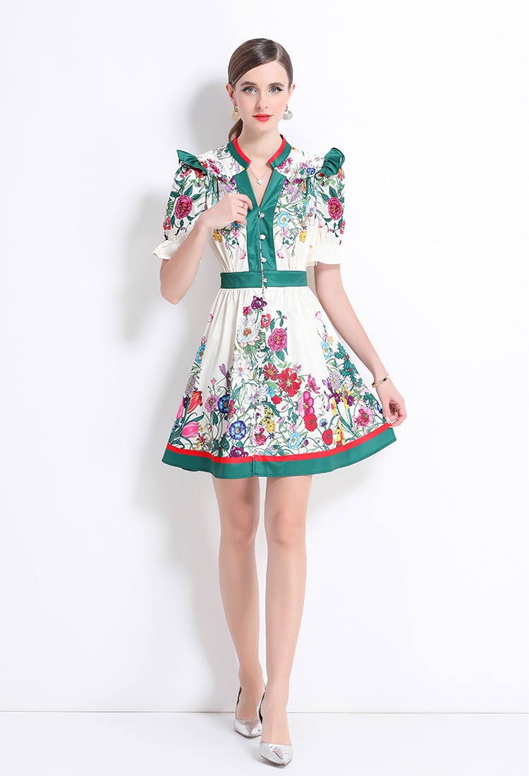 Speaker fashion V-neck dress printing retro cardigan