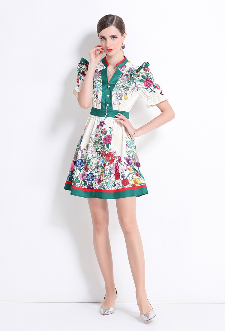 Speaker fashion V-neck dress printing retro cardigan