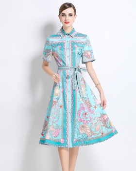 European style slim dress with belt short sleeve cardigan