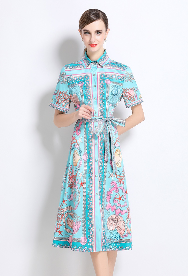 European style slim dress with belt short sleeve cardigan