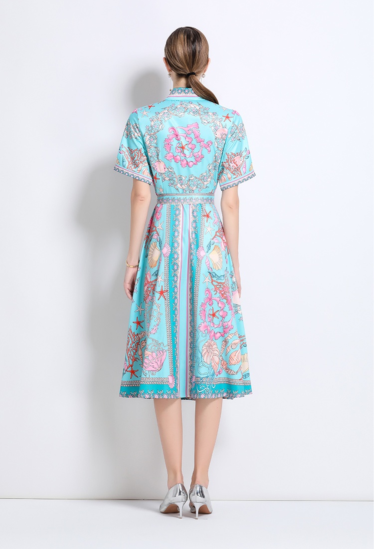 European style slim dress with belt short sleeve cardigan