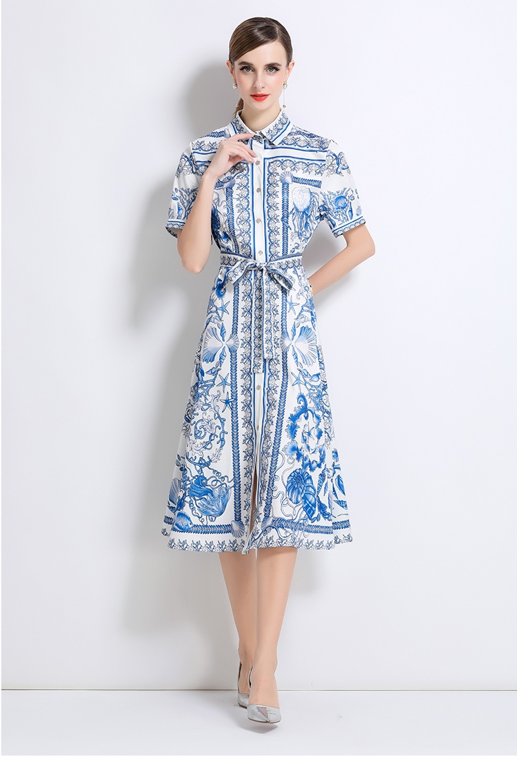 European style slim dress with belt short sleeve cardigan