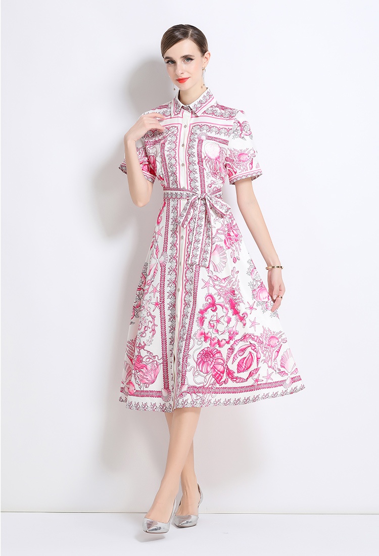 European style slim dress with belt short sleeve cardigan