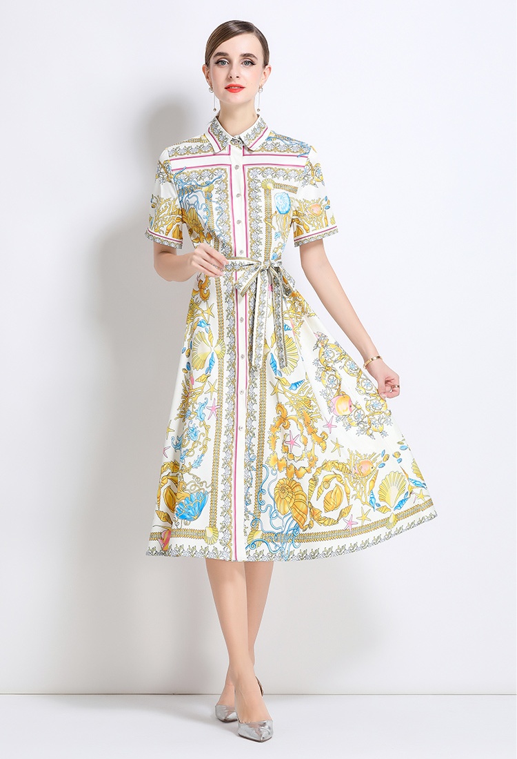 European style slim dress with belt short sleeve cardigan