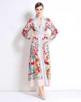 Printing court style European style single-breasted dress