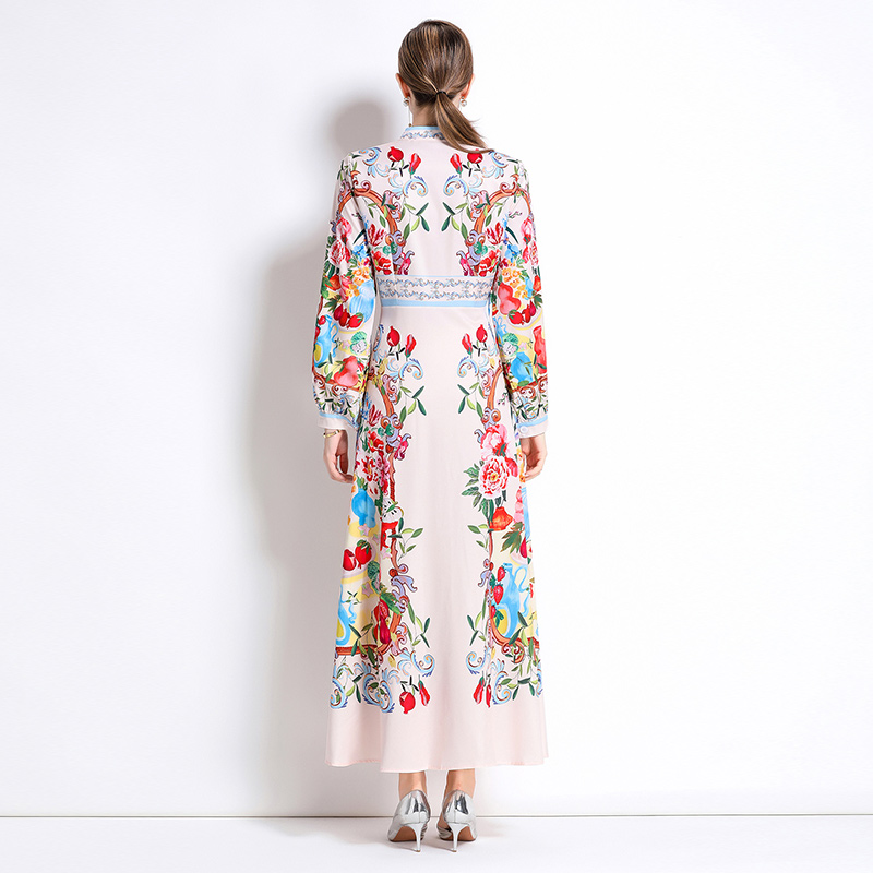 Printing court style European style single-breasted dress