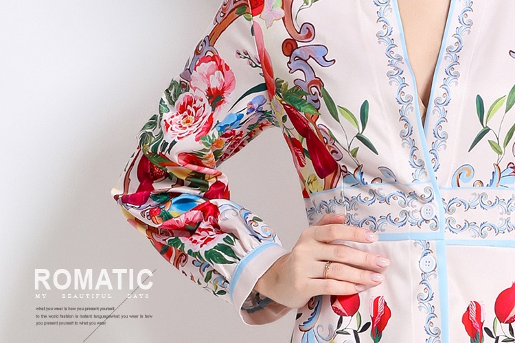 Printing court style European style single-breasted dress