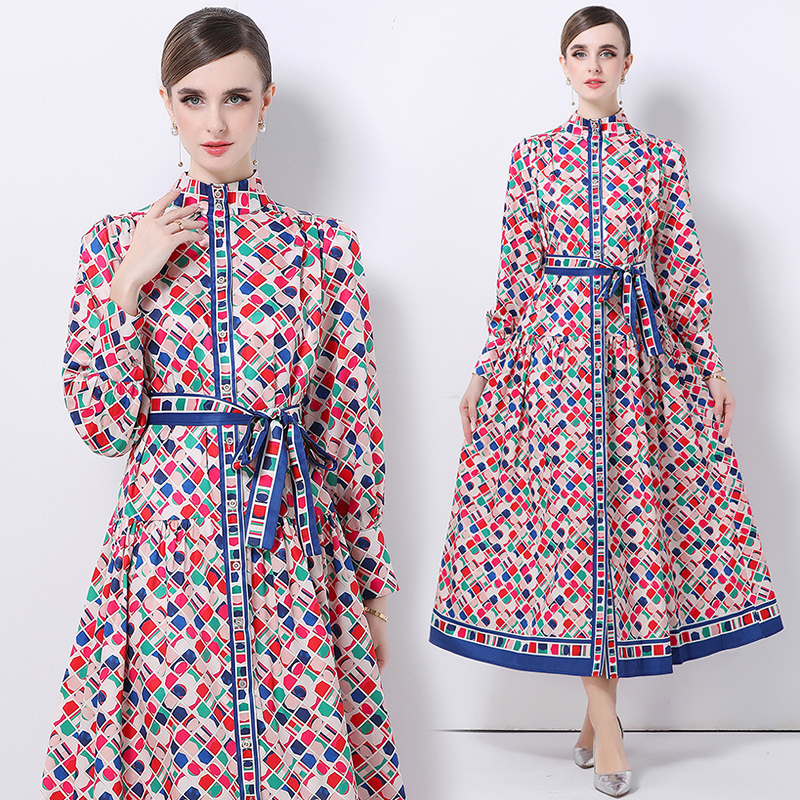 Court style European style printing dress