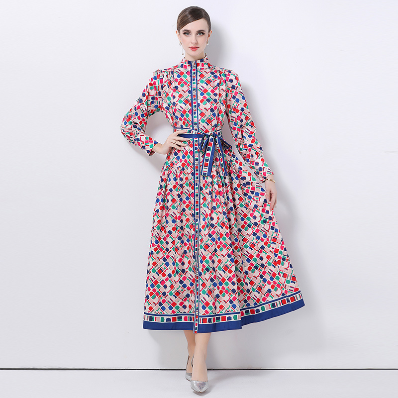 Court style European style printing dress