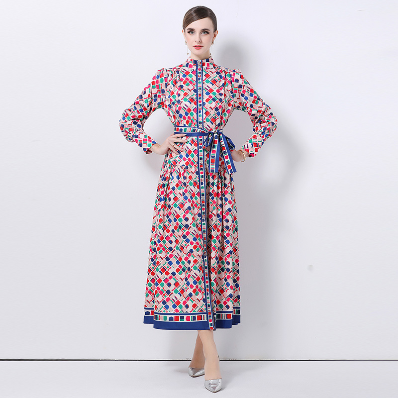 Court style European style printing dress
