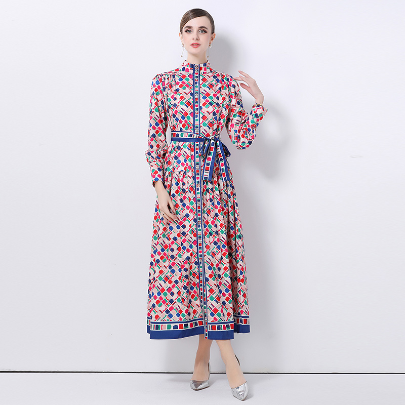 Court style European style printing dress