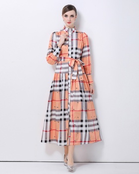 Cstand collar court style printing dress