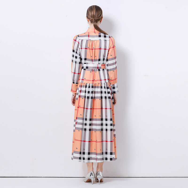 Cstand collar court style printing dress