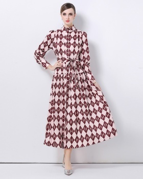 Fashion court style single-breasted cstand collar printing dress