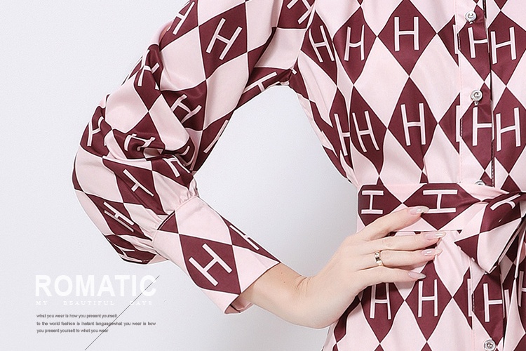 Fashion court style single-breasted cstand collar printing dress