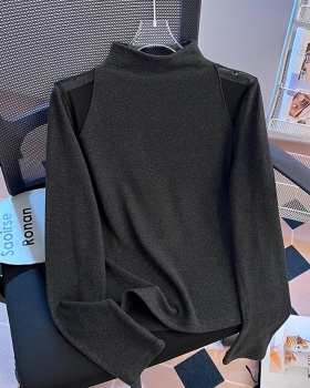 Gauze splice half high collar tops all-match winter T-shirt