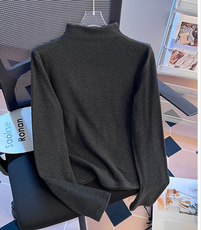 Gauze splice half high collar tops all-match winter T-shirt