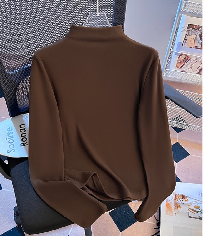 Gauze splice half high collar tops all-match winter T-shirt