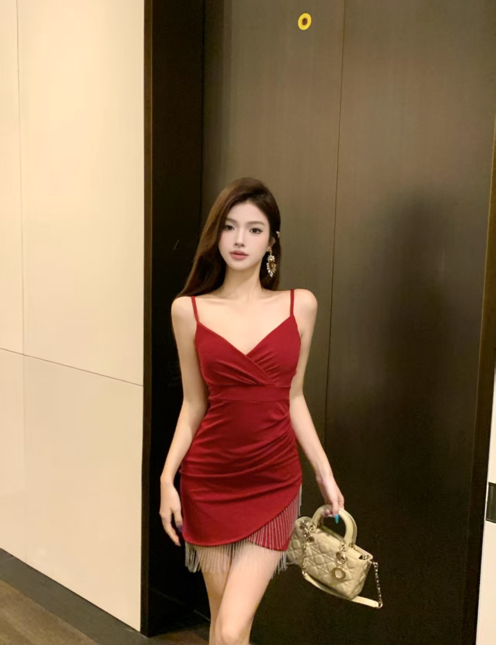 Bottoming sexy pinched waist short package hip tight dress