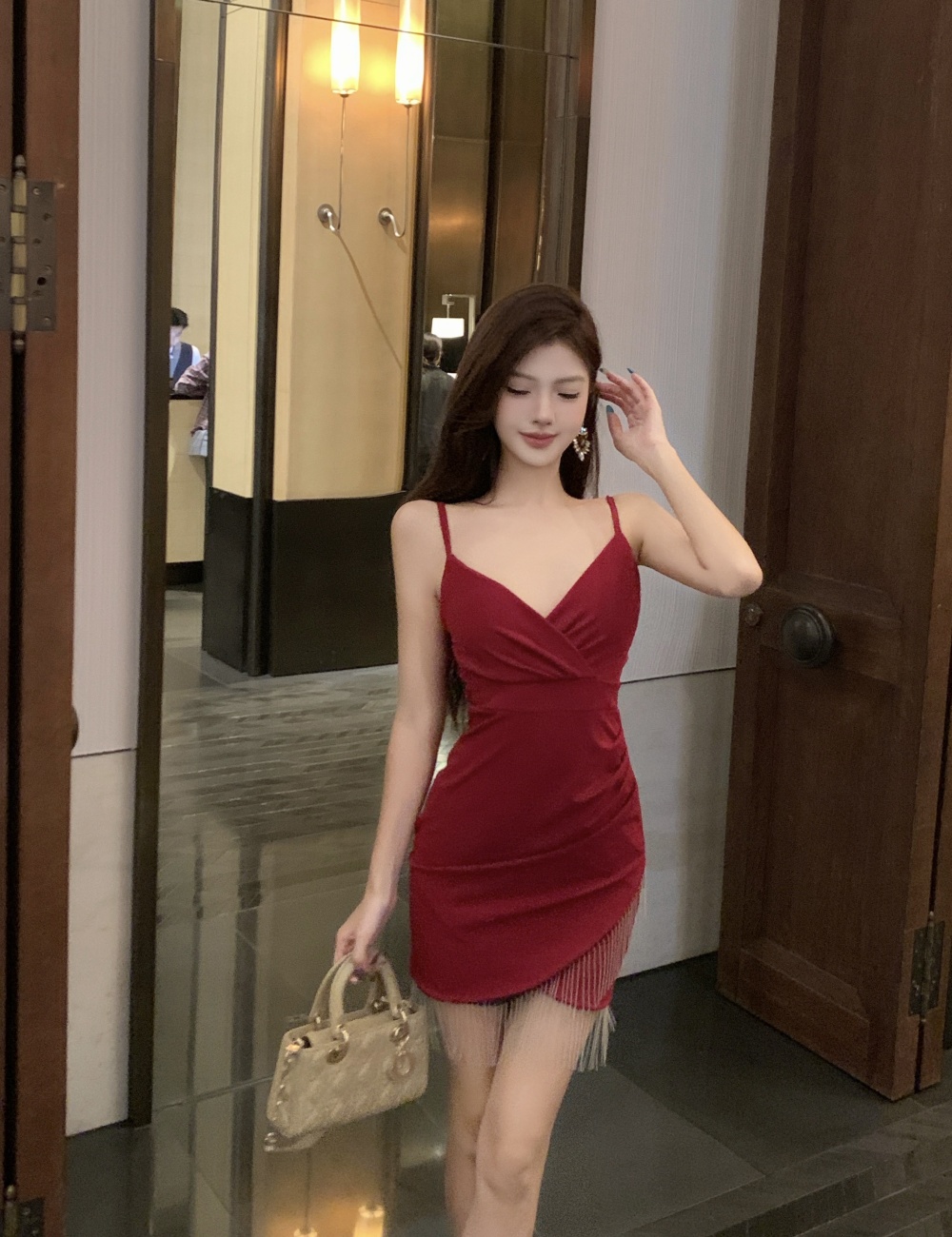 Bottoming sexy pinched waist short package hip tight dress