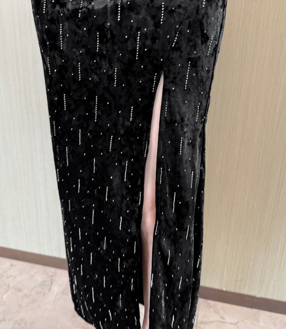 Sexy slit ladies dress low-cut annual meeting sling formal dress