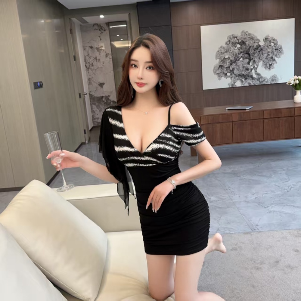 Splice short mixed colors V-neck sexy spicegirl dress