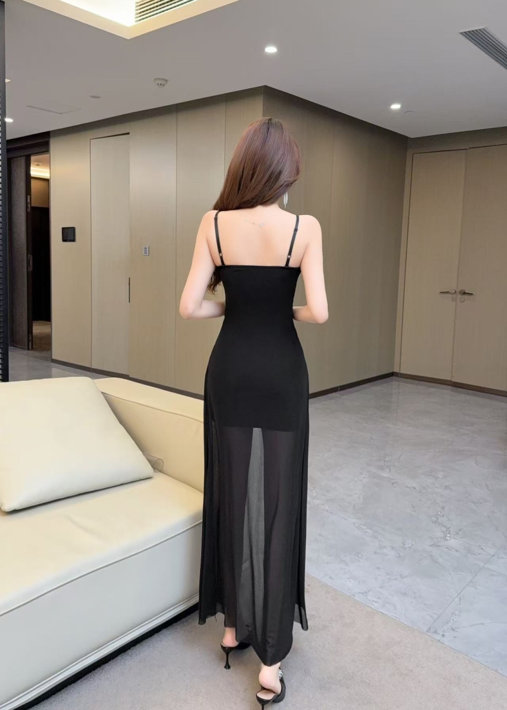 Splice sexy slim sling irregular mixed colors dress