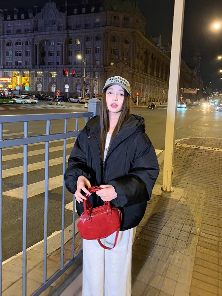 Winter hooded cold coat loose pure retro cotton coat for women