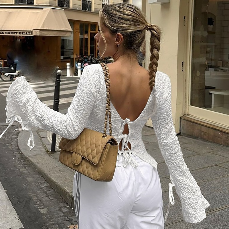 European style halter T-shirt long sleeve frenum cardigan