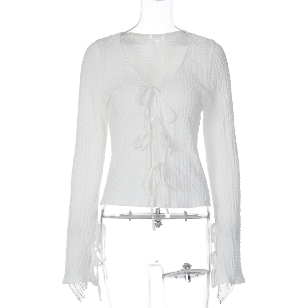 European style halter T-shirt long sleeve frenum cardigan