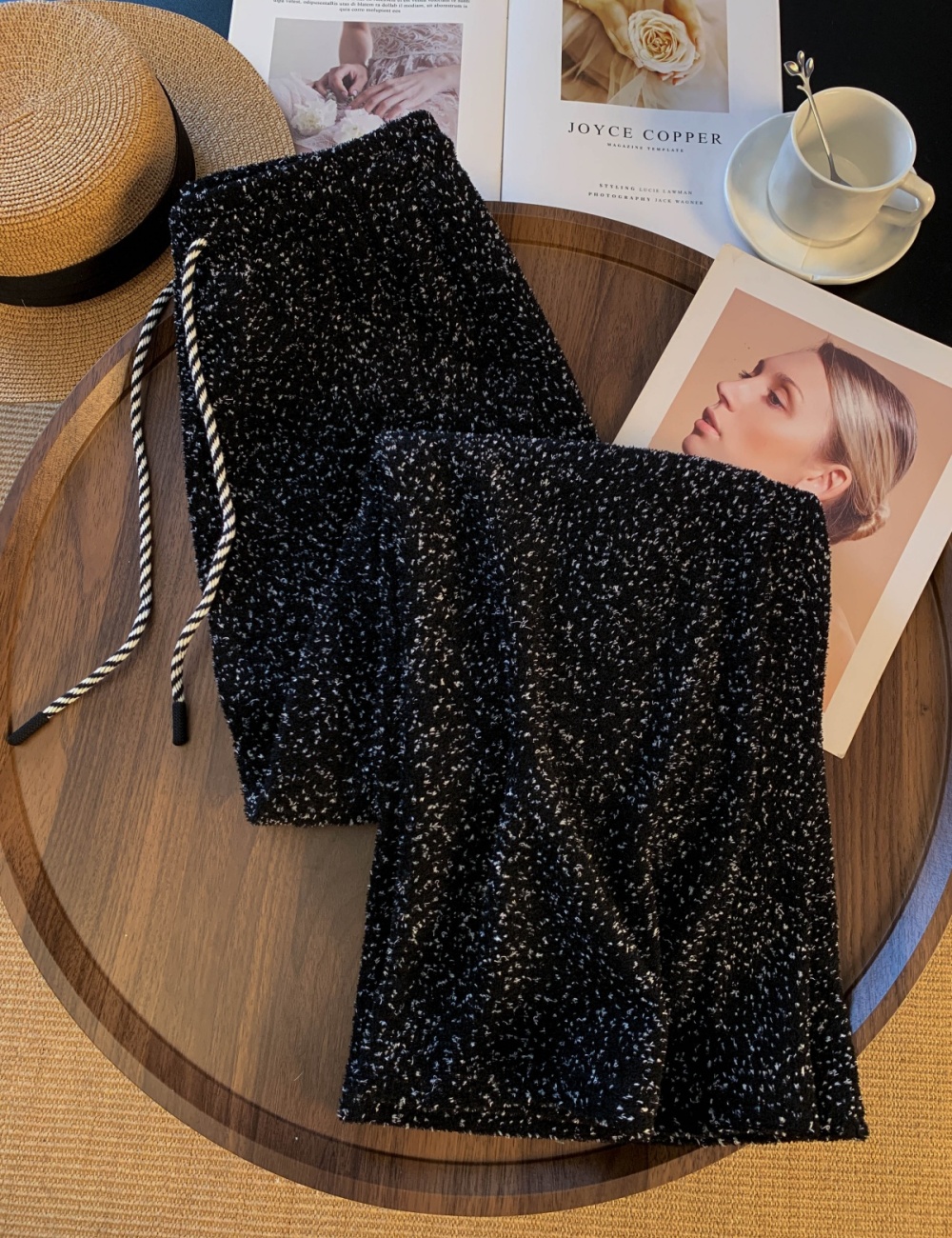 Thermal knitted wide leg pants drape pants for women