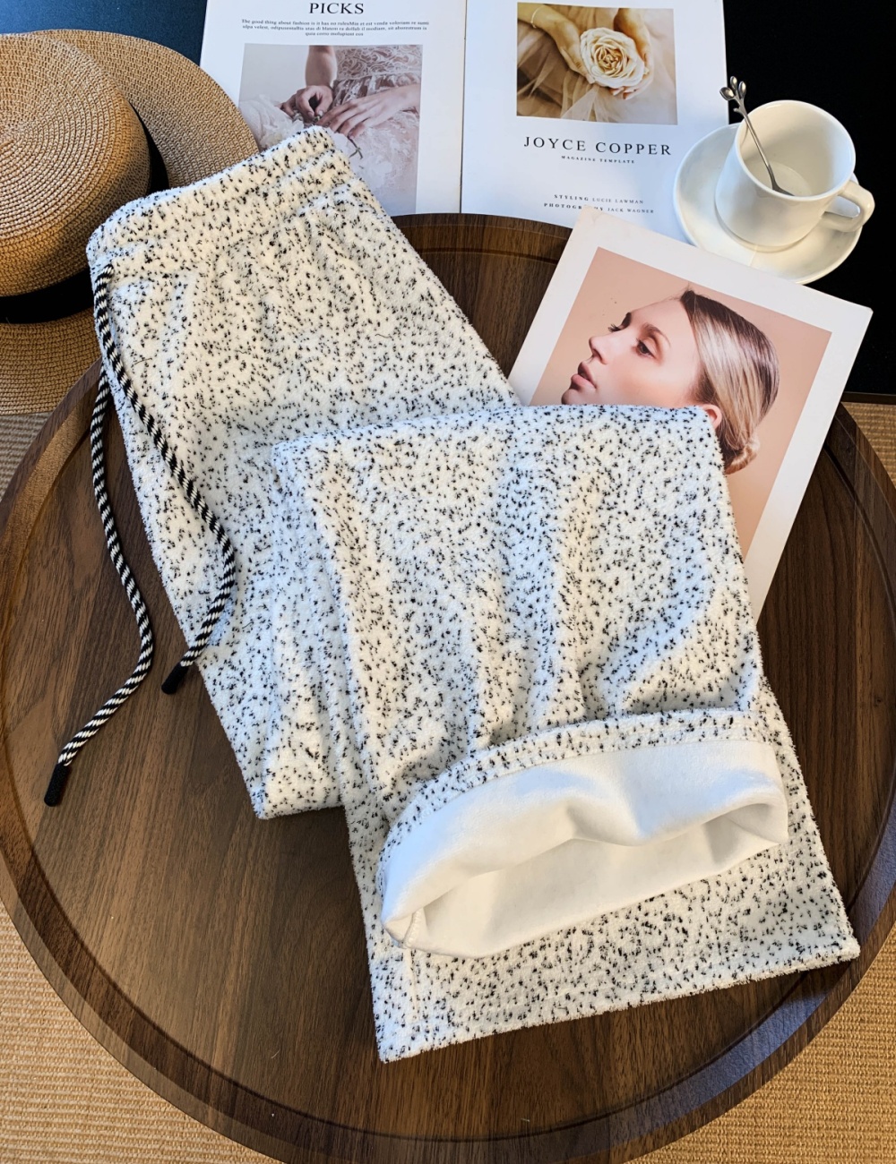 Thermal knitted wide leg pants drape pants for women