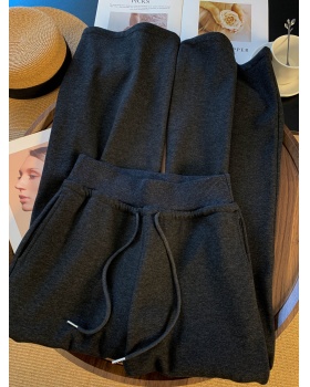 Lamb fur straight wide leg pants high waist pants