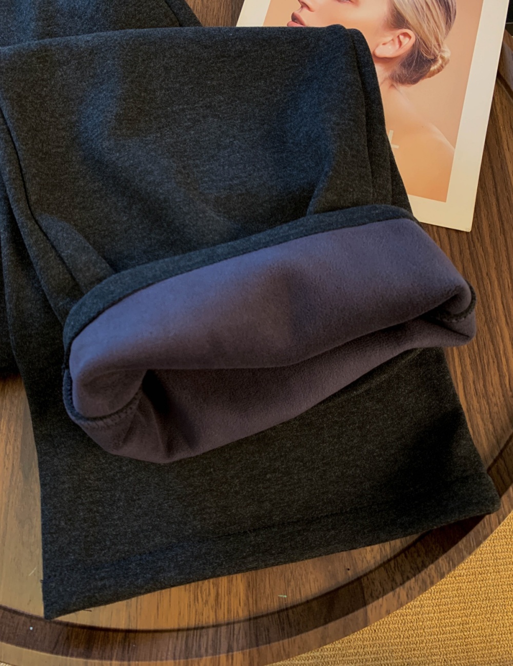 Lamb fur straight wide leg pants high waist pants