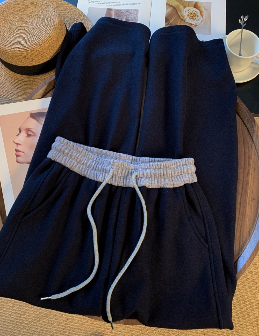 Winter thick straight trousers lamb fur wears outside sweatpants