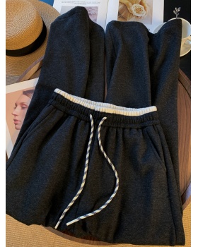 High waist mixed colors sweatpants winter wide leg pants