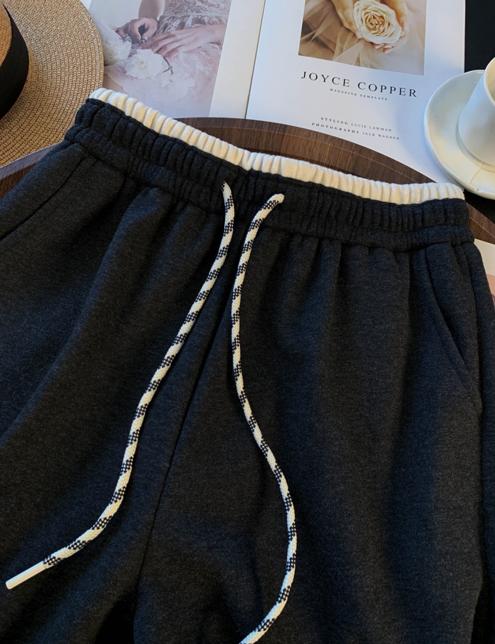 High waist mixed colors sweatpants winter wide leg pants