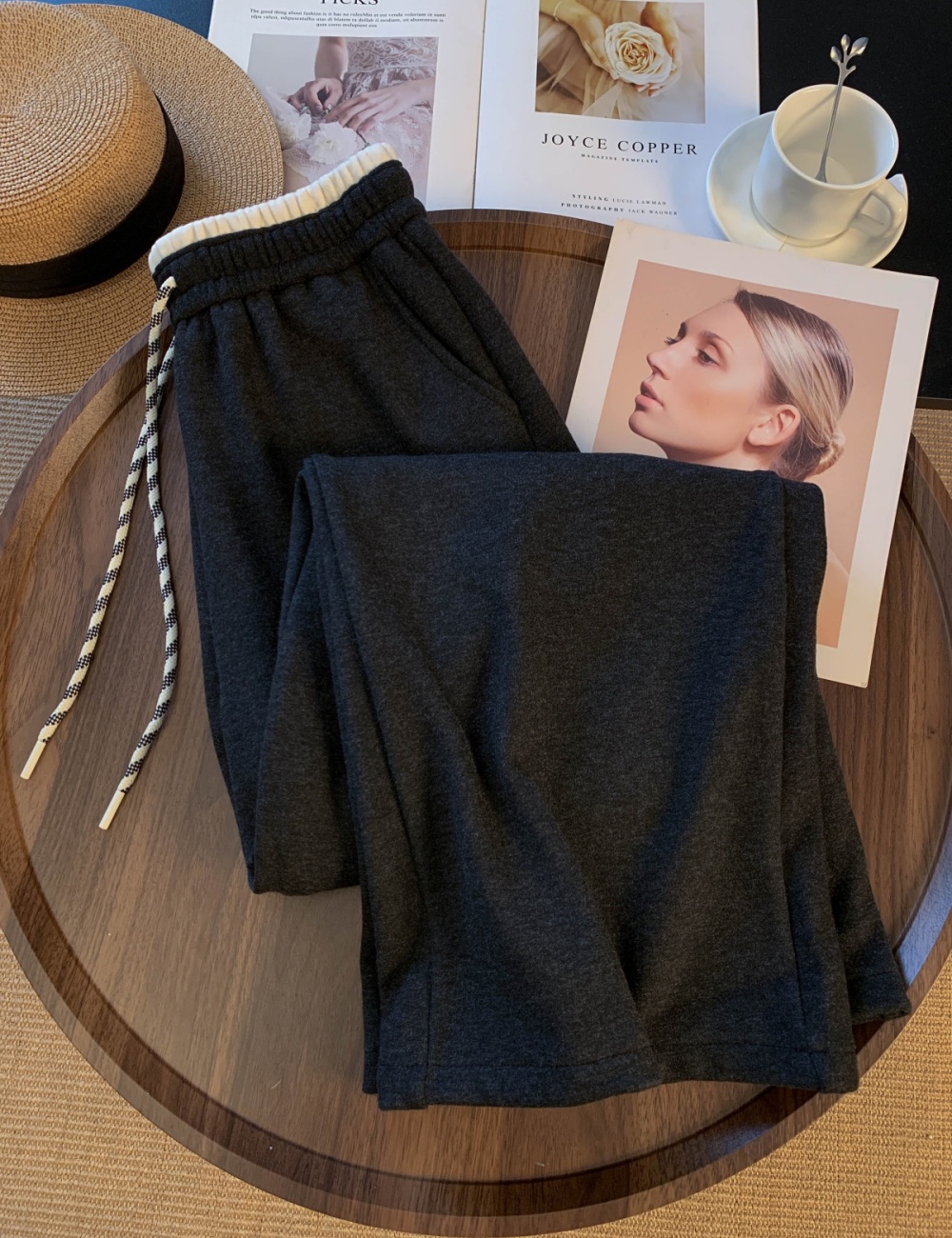 High waist mixed colors sweatpants winter wide leg pants