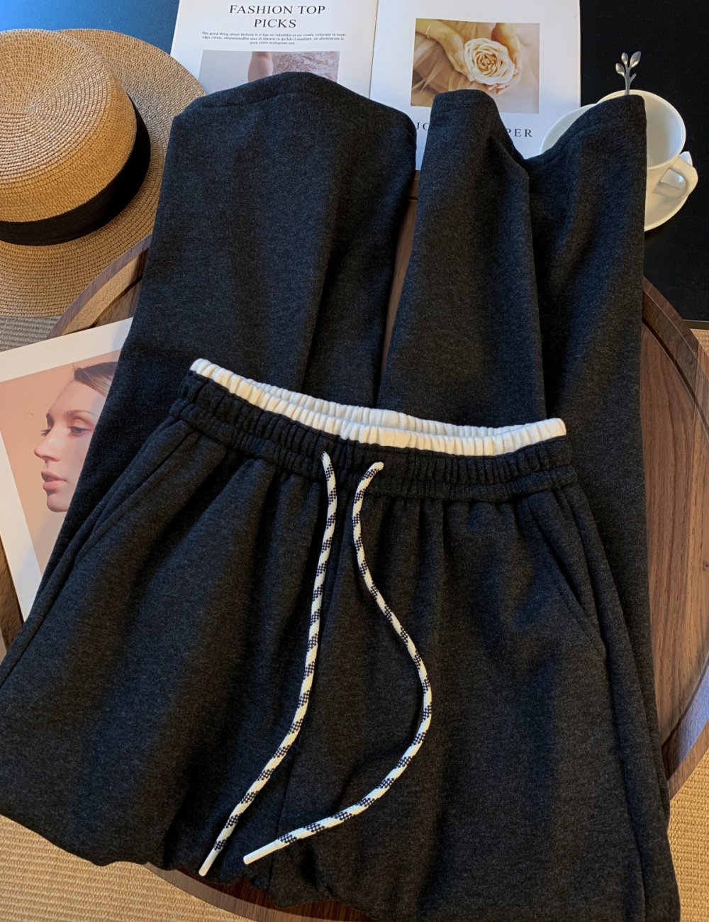 High waist mixed colors sweatpants winter wide leg pants