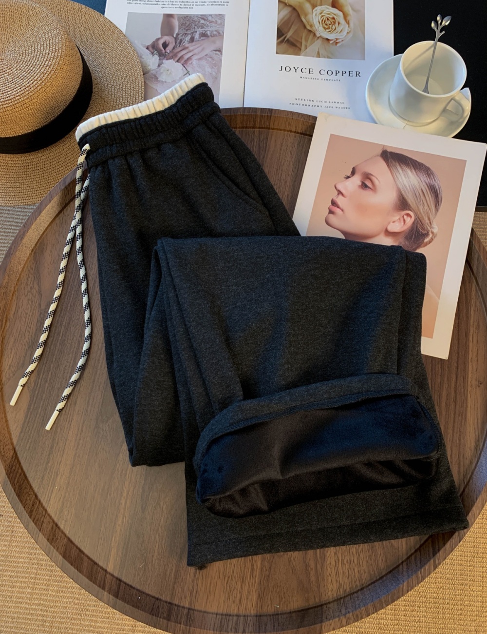 High waist mixed colors sweatpants winter wide leg pants