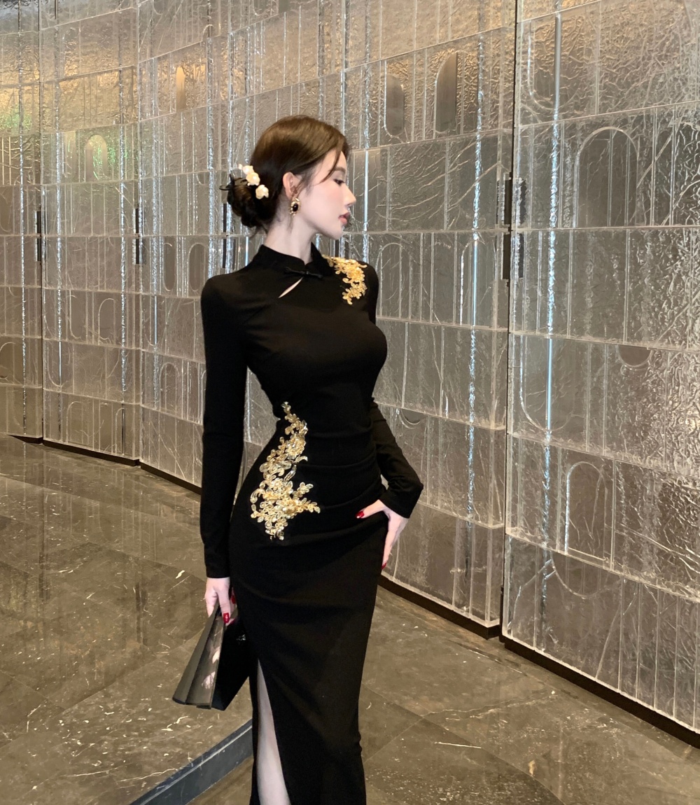 Slim autumn retro split dress