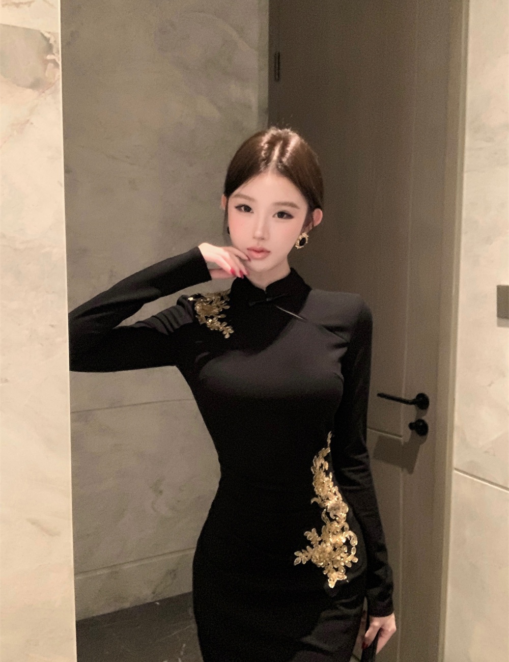 Slim autumn retro split dress