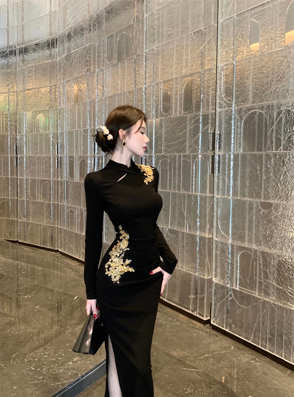 Slim autumn retro split dress