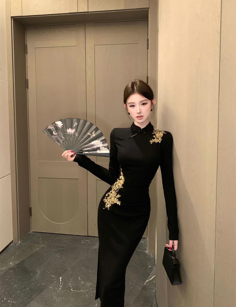 Slim autumn retro split dress